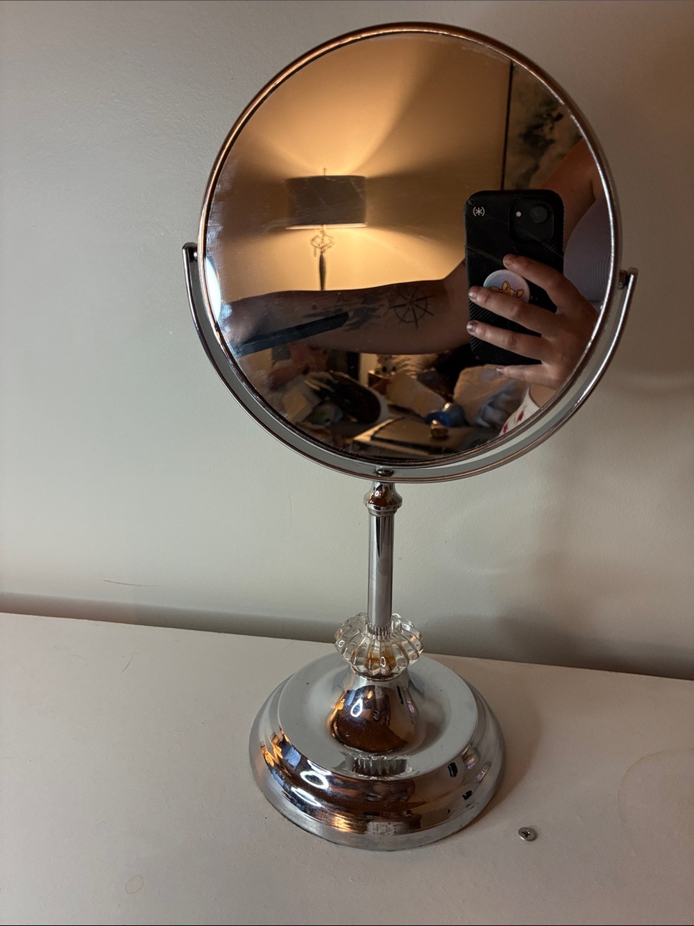 Vintage Style Silver Round Vanity Mirror Chrome Makeup Mirror - Picture 2 of 11
